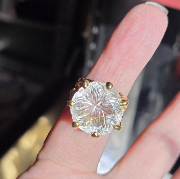 Quartz 12k cherry blossom round HUGE ring sz7 - Picture 5 of 9